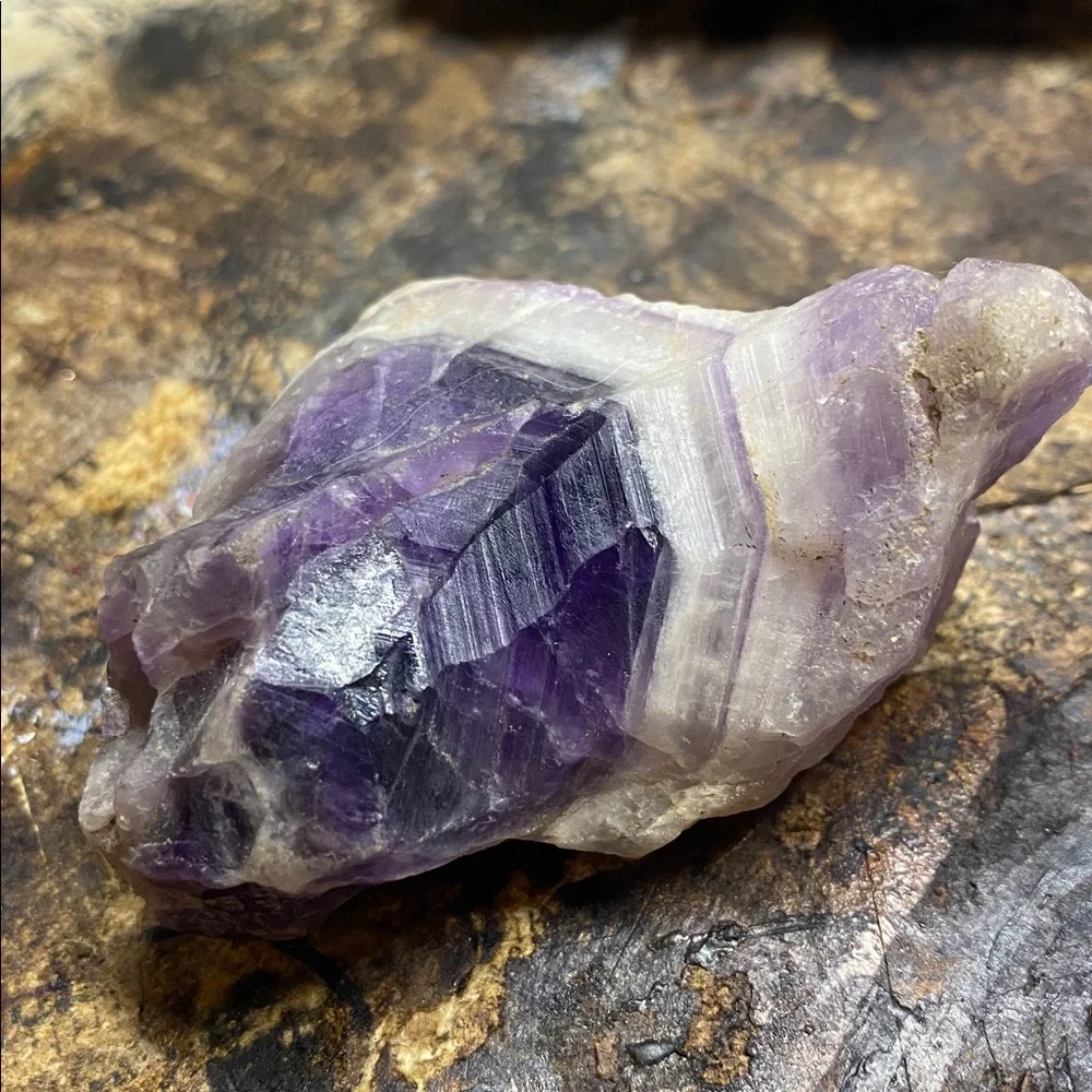 Raw Amethyst Stone & Suede & Fur Medicine Pouch